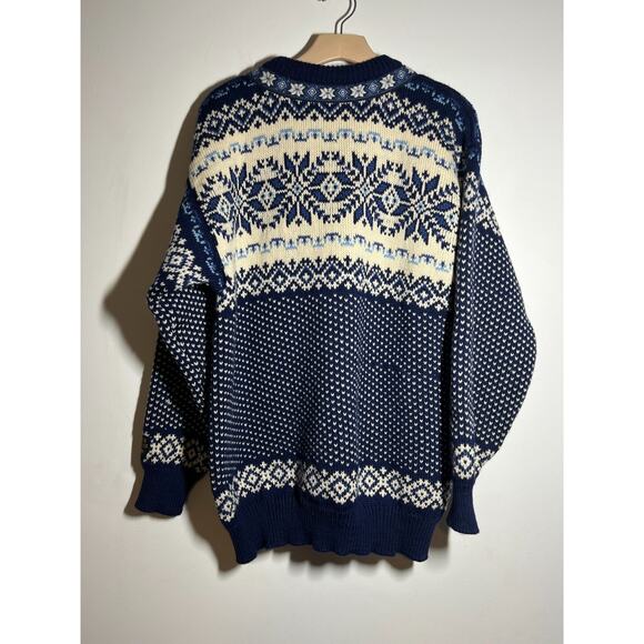 VTG Dale of Norway Women's Navy Blue Fair Isle Nordic Cardigan Wool Sweater L - Picture 8 of 10